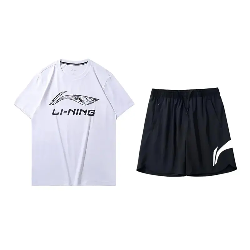 

LiNing Повседневная спортивная одежда унисекс, set (белый short-sleeved shirt+черный shorts)