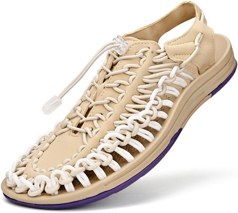 

Мужские сандалии из веревки, рыбацкая обувь, мужские ручные плетеные сандалии, удобные и легкие пляжные сандалии из шнура Safecams, фиолетовый