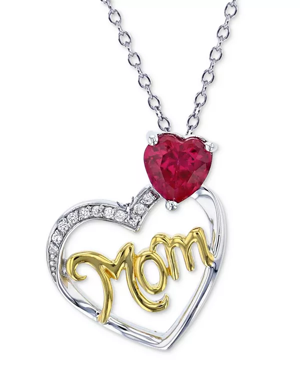 

Ожерелье с подвеской в форме сердца мамы длиной 18 дюймов из стерлингового серебра с лабораторным рубином (7/8 карата, tw) и лабораторным белым сапфиром (1/20 карата, tw) Macy'S, ruby