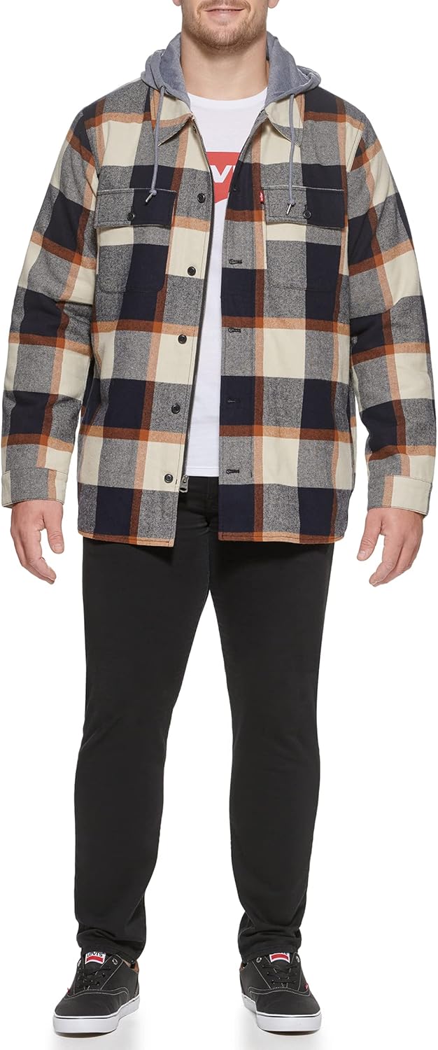Мужская клетчатая куртка-рубашка Levi's с капюшоном и подкладкой из шерпы (стандартные размеры, большие и высокие), Skater Plaid — фото 2