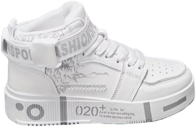 

Мужские модные кеды с высоким верхом - повседневные спортивные туфли на шнуровке с верхом из однотонного PU, дышащей подкладкой из PU, прочной резиновой подошвой и комфортной стелькой из ткани Clolinde, белый