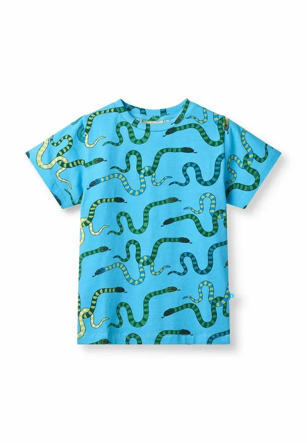 Футболка с принтом змей Gala med slanger print t-shirt Småfolk, голубой бассейн — фото 2