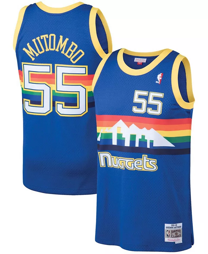 

Мужская баскетбольная майка Denver Nuggets 1991-92 Hardwood Classics Swingman синего цвета с именем Dikembe Mutombo Mitchell & Ness