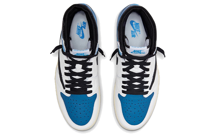Jordan Air 1 Retro High X Fragment Design X Travis Scott 'Sail Black Military Blue' Синий Белый Черный — фото 4