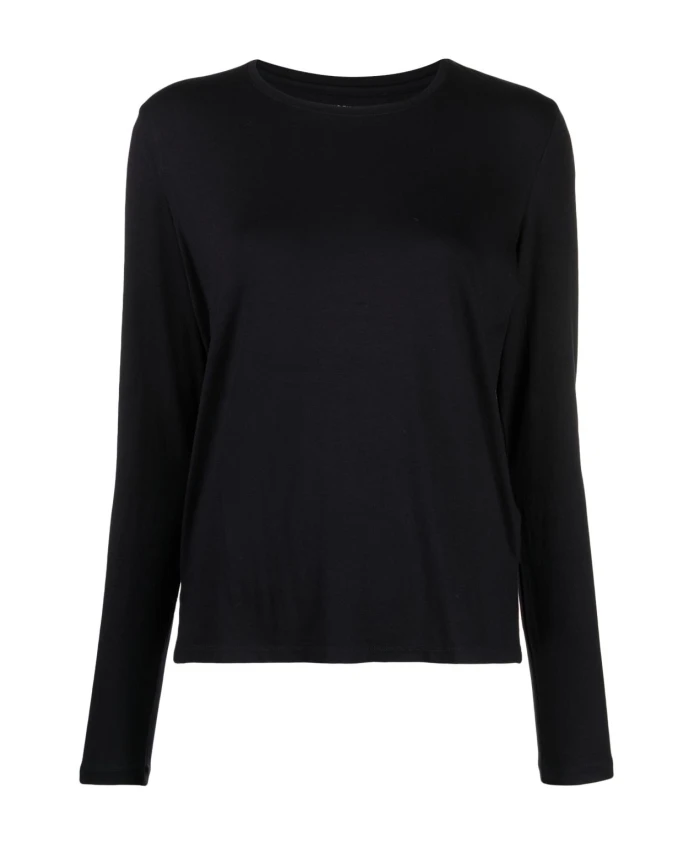 

Синий эластичный пуловер, круглый вырез, длинные рукава. Majestic Filatures, синий