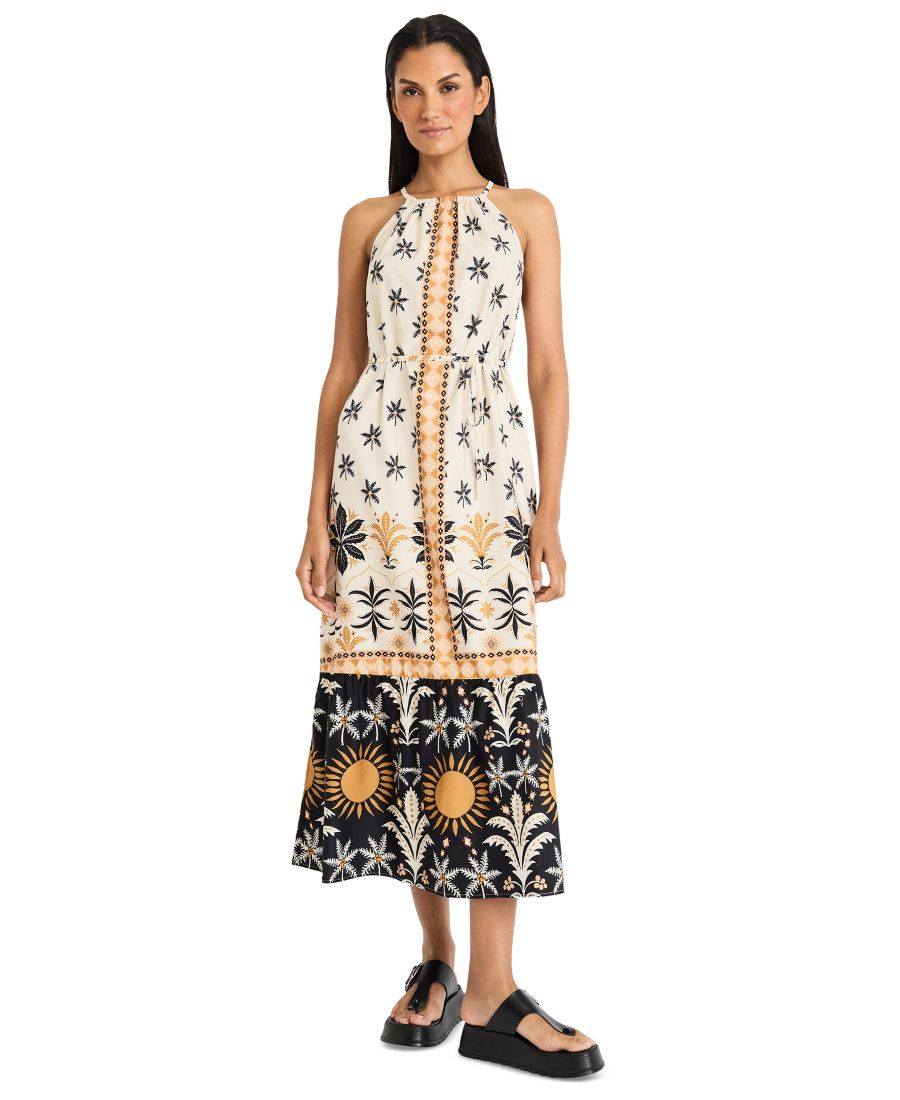 

Женское длинное платье без рукавов с принтом и воротником-халтером The Good Journey, Ivory/gold