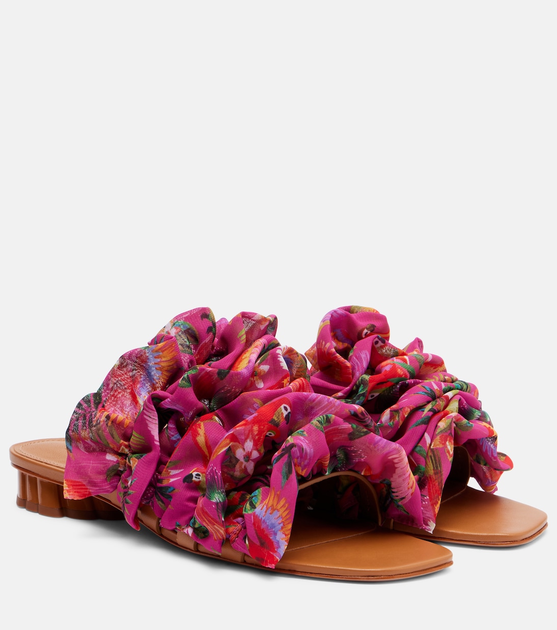 Печатные пляжные сандалии с рюшами Farm Rio, Colorful Macaw Pink