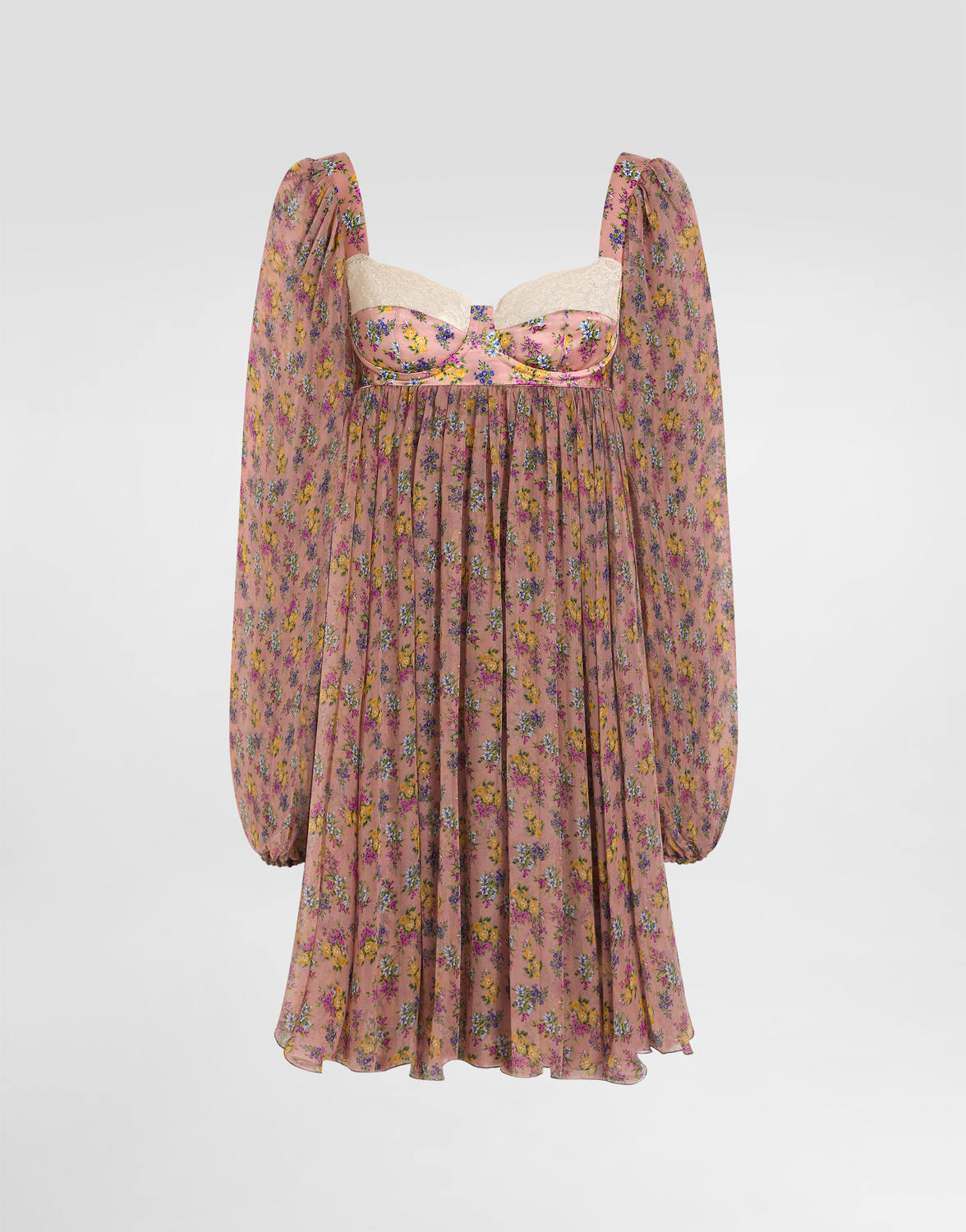 

Маленькое шифоновое платье с цветочным принтом и кружевом DOLCE & GABBANA, мультиколор