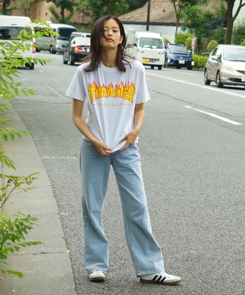 

Футболка с коротким рукавом, круглым вырезом, унисекс, уличный стиль, логотип Flame THRASHER, черный