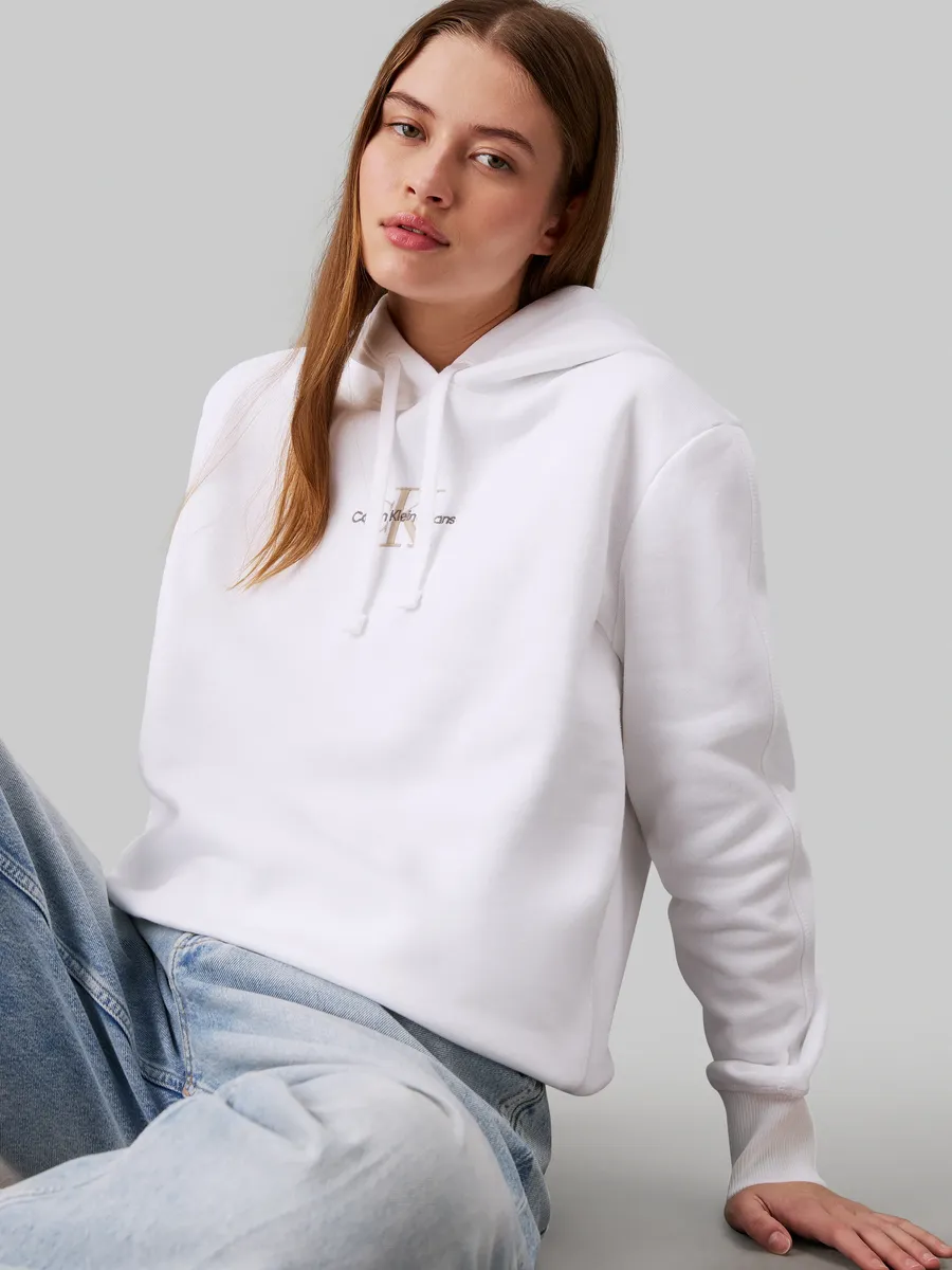 

Толстовка Calvin Klein Jeans с капюшоном "MONOLOGO REGULAR HOODIE", с тисненым логотипом, белый