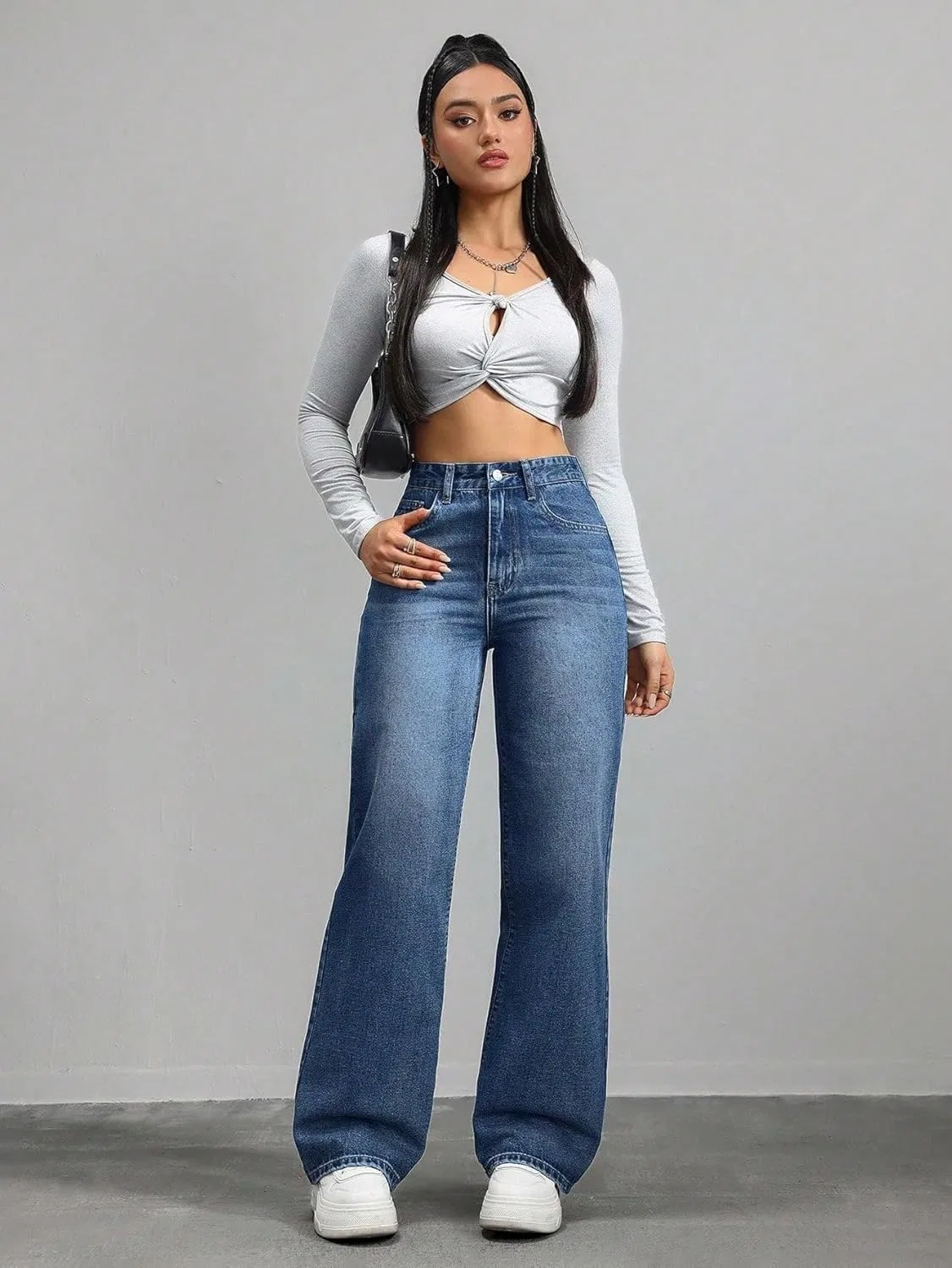 Джинсы Wide Leg, Темная стирка — фото 4