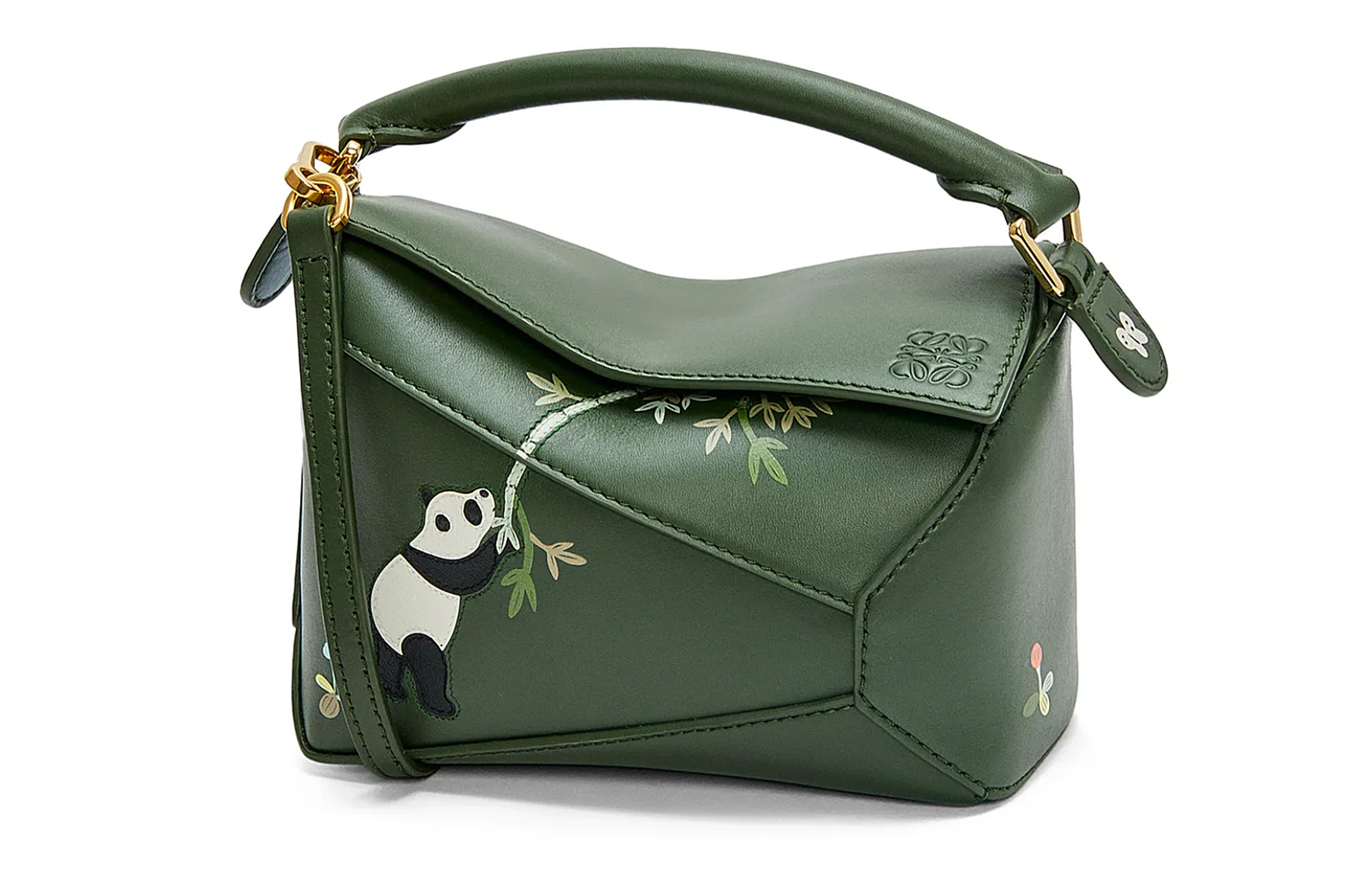

LOEWE Сумка-пазл из атласной коровьей кожи Suna Fujita Collaboration, сумка через плечо, женская, мини, темно-зеленого цвета