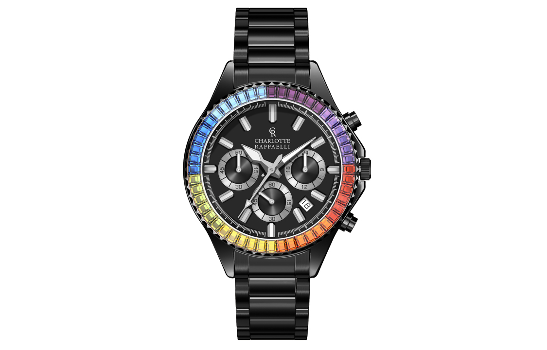 

CHARLOTTE RAFFAELLI Часы Men's Classic Collection Watch, Rainbow Diamond Ring Black (CRSP083)