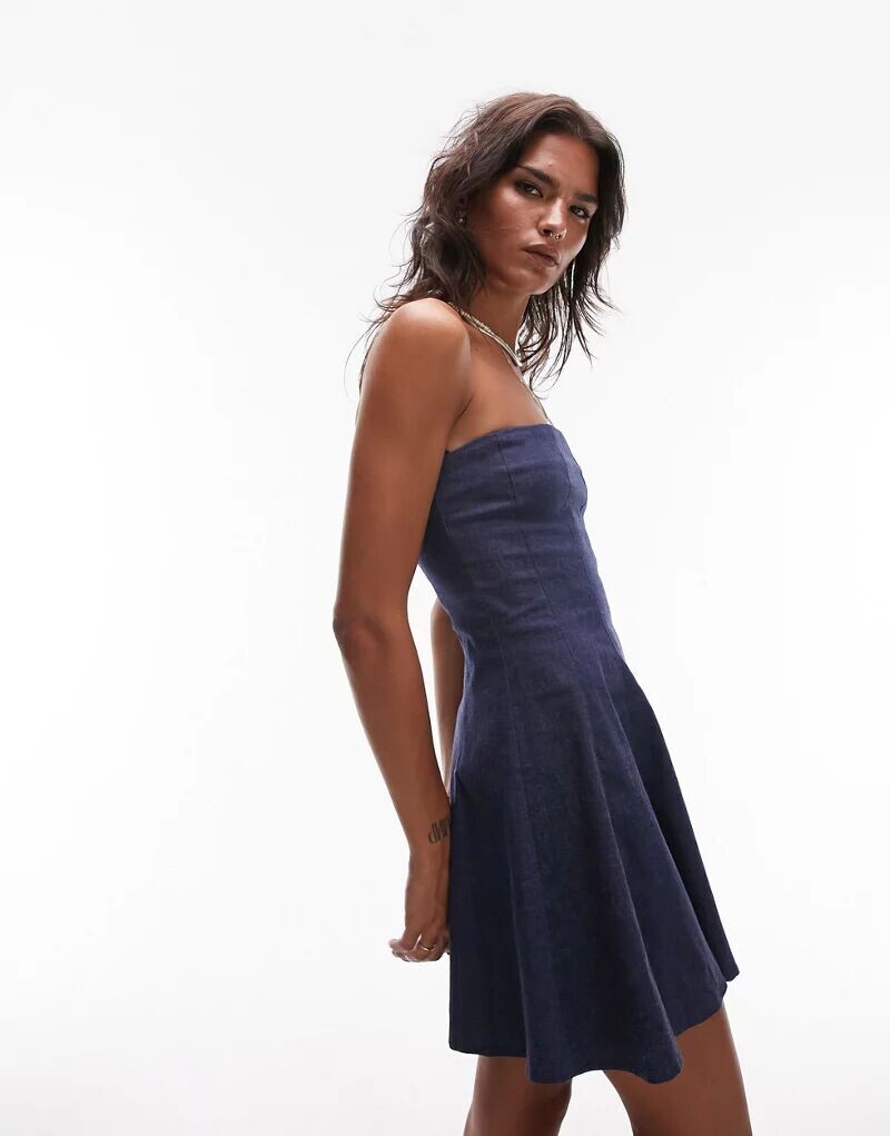 

Мини-платье без бретелек Topshop с джинсовым эффектом индиго, Черный, Мини-платье без бретелек Topshop с джинсовым эффектом индиго