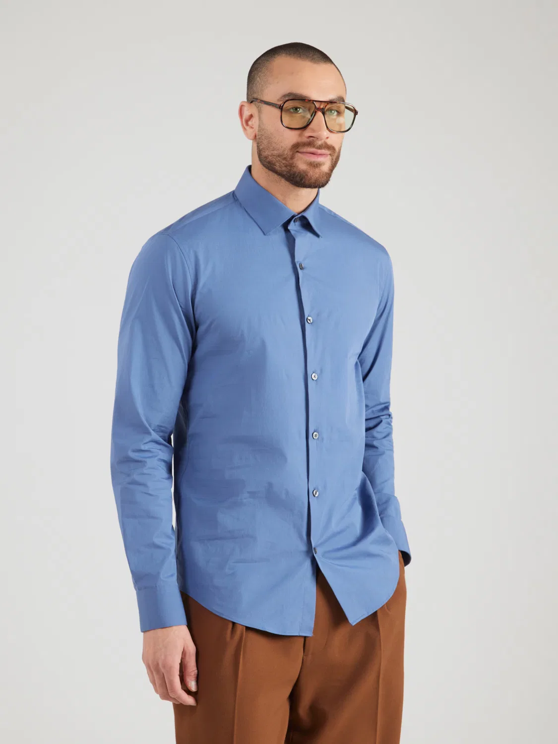Рубашка Calvin Klein Slim fit на пуговицах цвет Slim Fit Solid Stretch, синий — фото 3