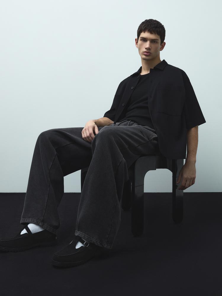 

Кожаные туфли с пряжками Pull And Bear, черный