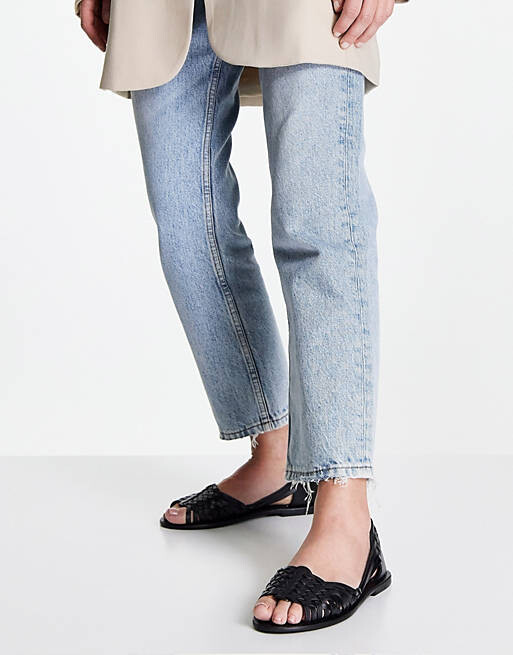 Черные плетеные кожаные сандалии на плоской подошве ASOS DESIGN Francisco