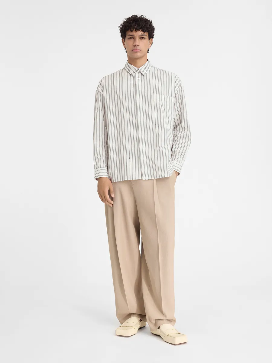 

Фирменная полосатая рубашка La manches longues Jacquemus, бежевая полоска