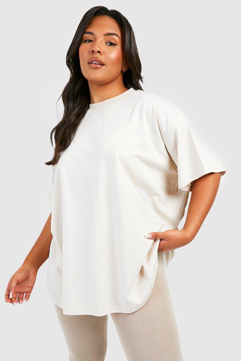 

Базовая футболка plus super oversize из хлопка с круглым вырезом Boohoo, серый