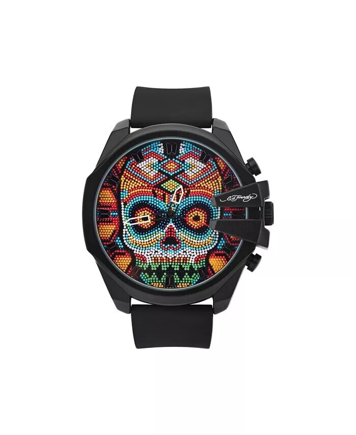 

Мужские аналоговые часы с матовым черным силиконовым ремешком 53 мм Ed Hardy, черный