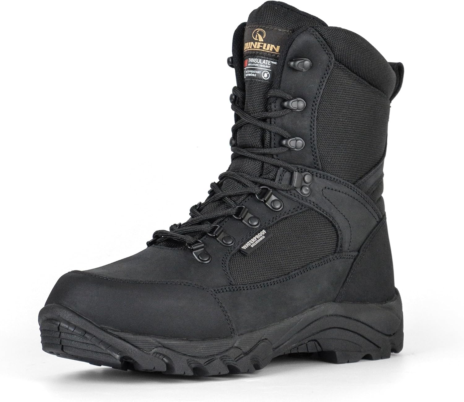 

Мужские водонепроницаемые тактические ботинки R RUNFUN с стальной вставкой, 8 утепленные кожаные охотничьи ботинки, черный