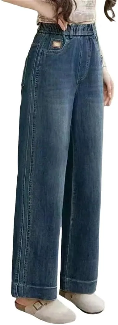 

Женские джинсы с высокой эластичной талией и широкими штанинами