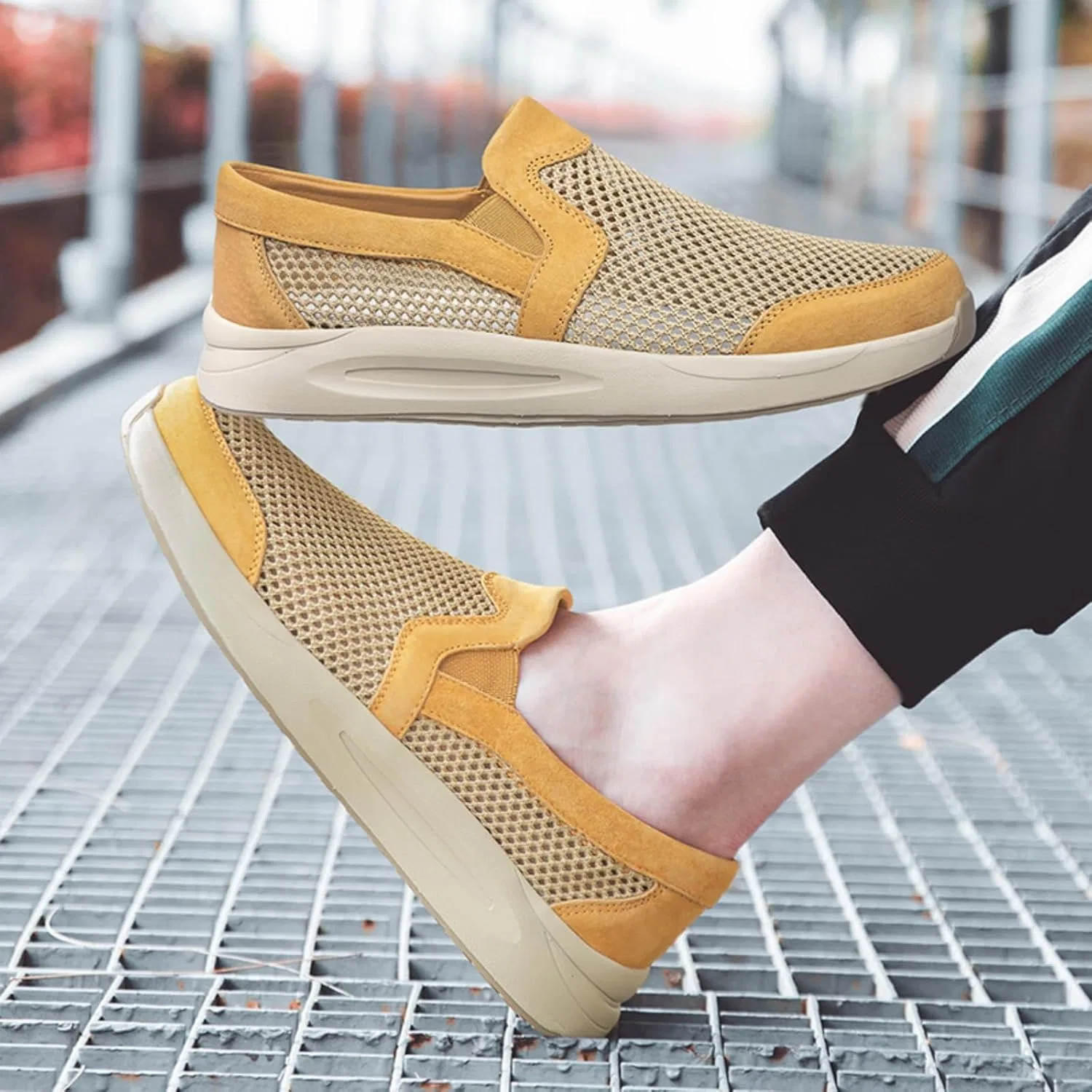 Мокасины мужские дышащие Mesh Loafers, желтый Aokisx — фото 4