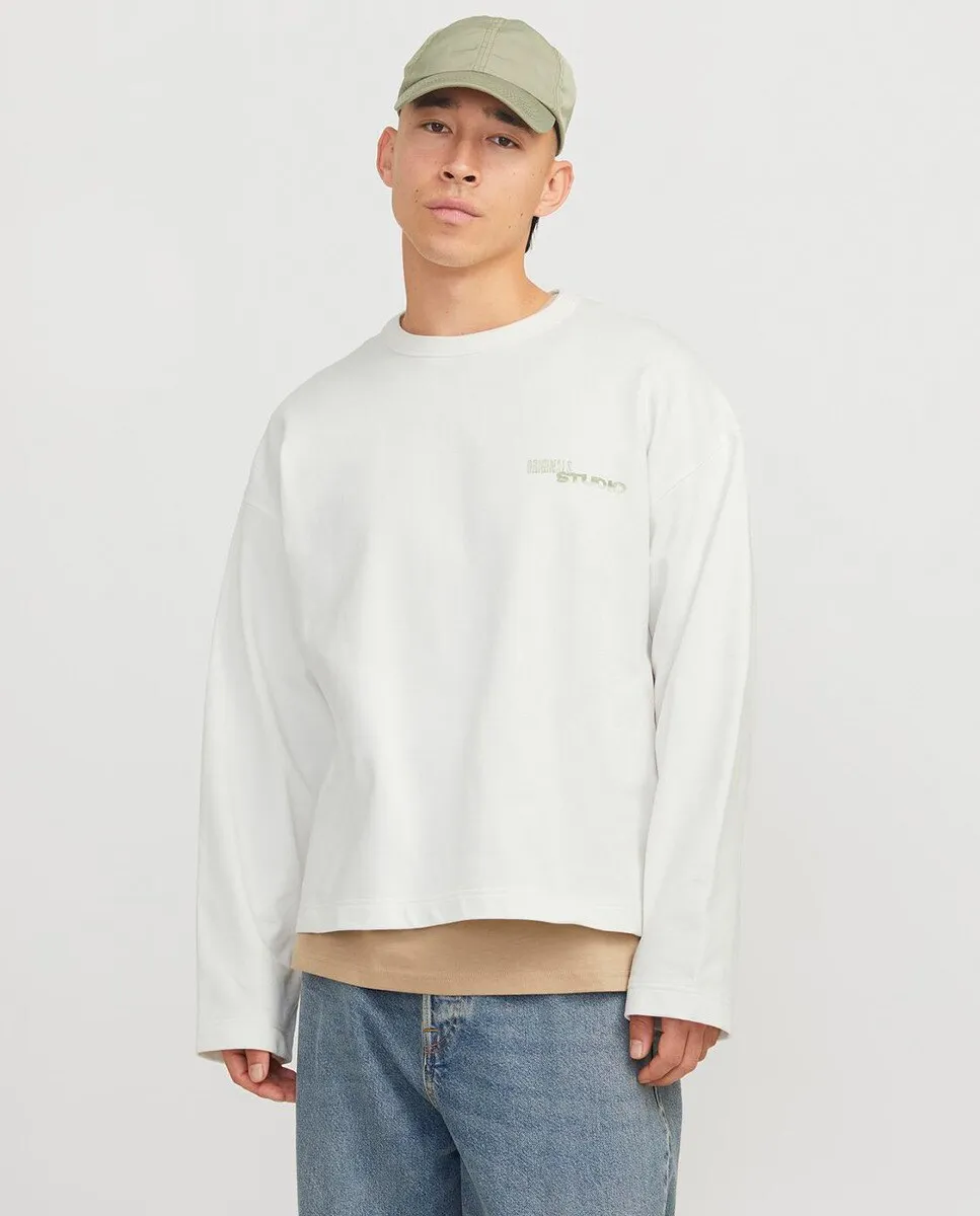 

Мужская толстовка с длинными рукавами, круглым вырезом и принтом на спине Jack & Jones, белый