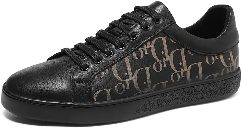 

Мужские кожаные кроссовки с узором Стильная повседневная обувь Модная для прогулок по городу, покупок и ежедневных поездок Meixi Mobile, черный
