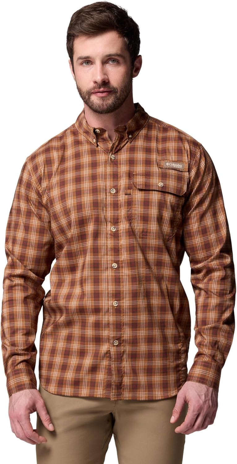 

Рубашка Columbia Mens Sharptail с длинным рукавом Yarn Dye, Camel Brown Triple Check