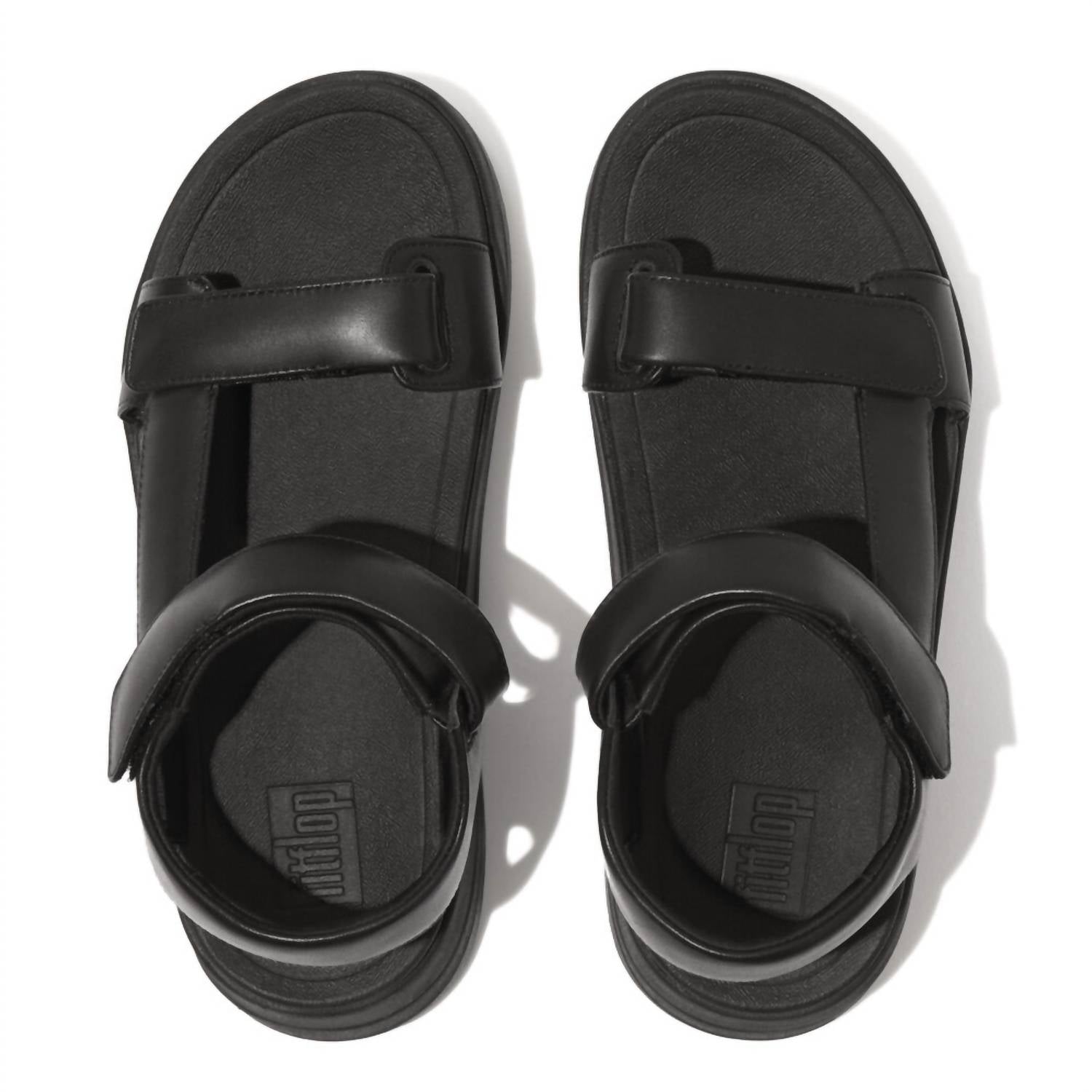Женские регулируемые кожаные сандалии черные Fitflop — фото 2