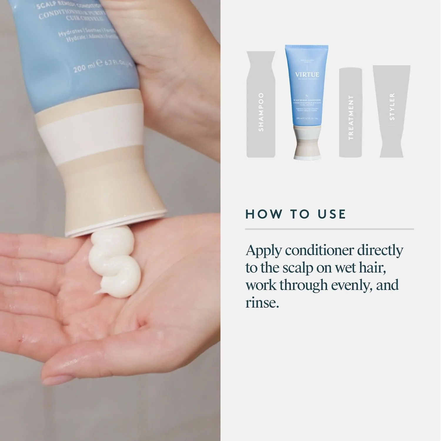 Кондиционер для кожи головы VIRTUE Scalp Remedy, балансирующий микробиом сухой, жирной и раздраженной кожи головы, без отдушек, безопасен для всех типов волос, подходит для окрашенных волос, 170 мл — фото 4