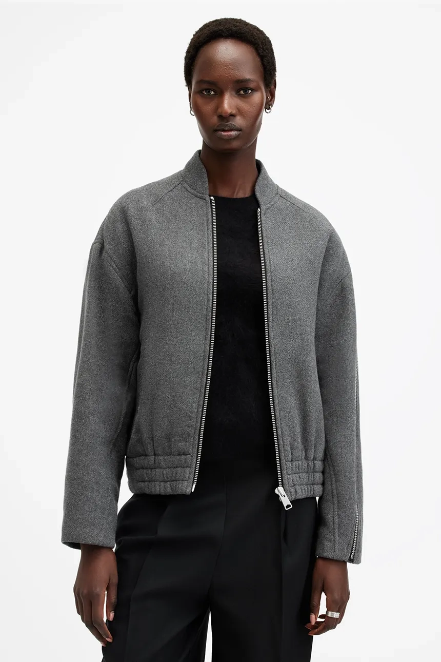 

Куртка-бомбер HACKNEY из смесовой шерсти AllSaints, серый
