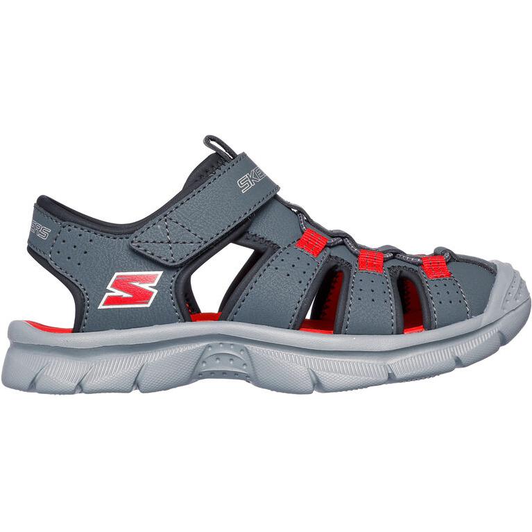 Детские сандалии с низким верхом, устойчивые к скольжению, темно-серые Skechers Kids, серый/красный — фото 2