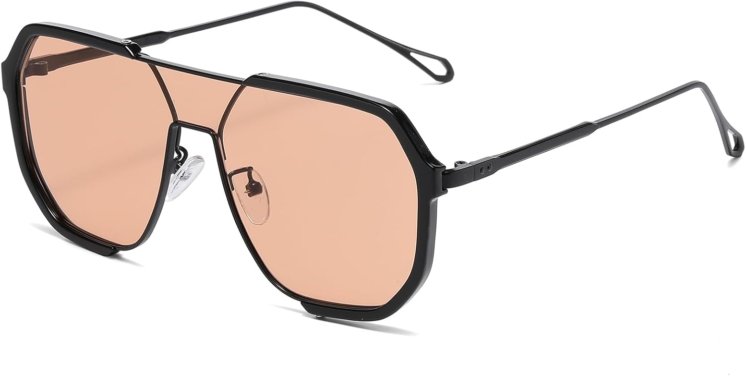 

Винтажные большие квадратные металлические солнцезащитные очки унисекс, модные ретро-очки в стиле 70-х, большие очки-авиаторы с защитой от УФ-излучения UV400 FLJMRAVER, A1* Black / Champagne