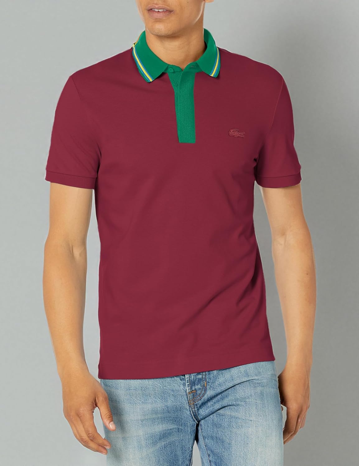 Lacoste мужская сезонная короткая рукавка обычного кроя поло с контрастным воротником, Zin — фото 3