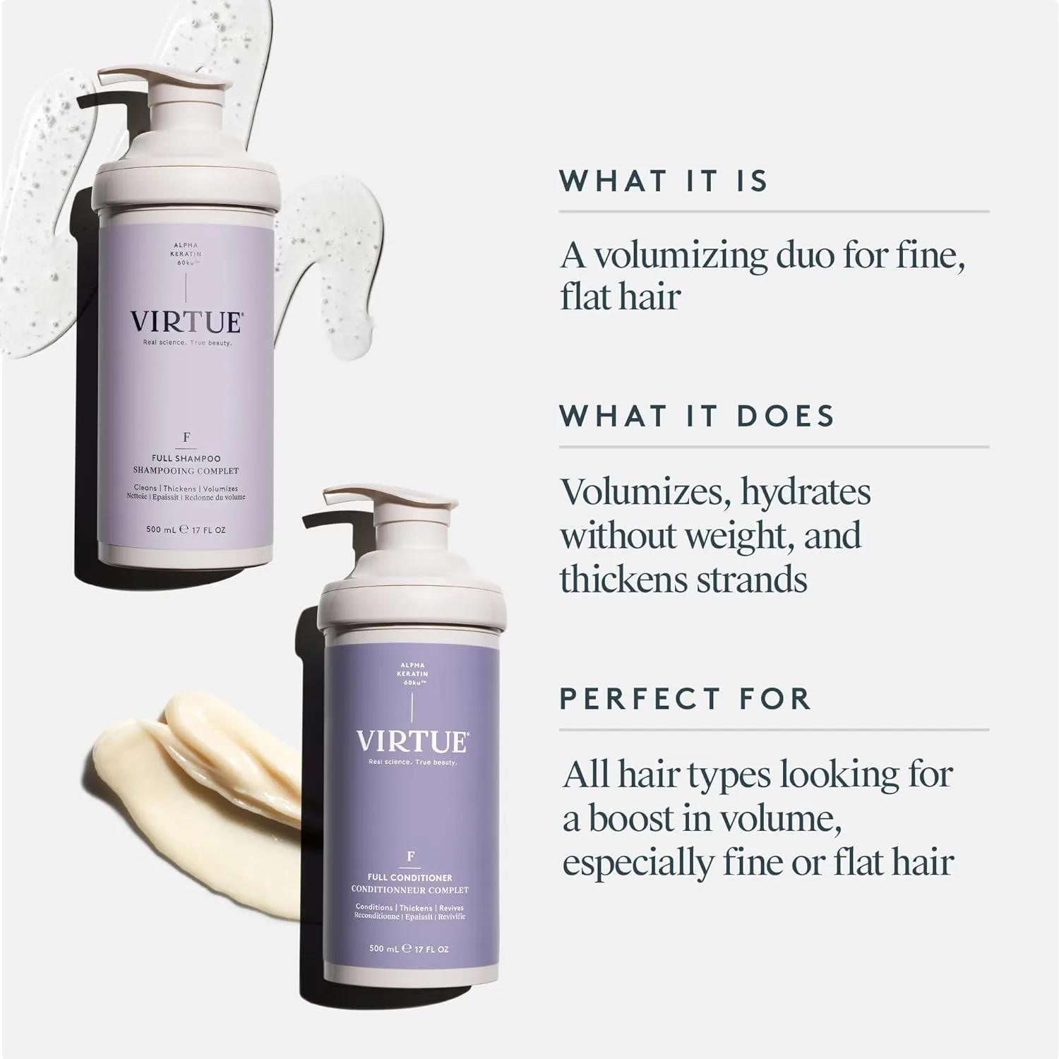 Набор шампуня и кондиционера Virtue Full Sulfate Free Volumizing Shampoo and Conditioner Set придает объем волосам, подходит для всех типов волос, безопасен для окрашенных волос. — фото 2