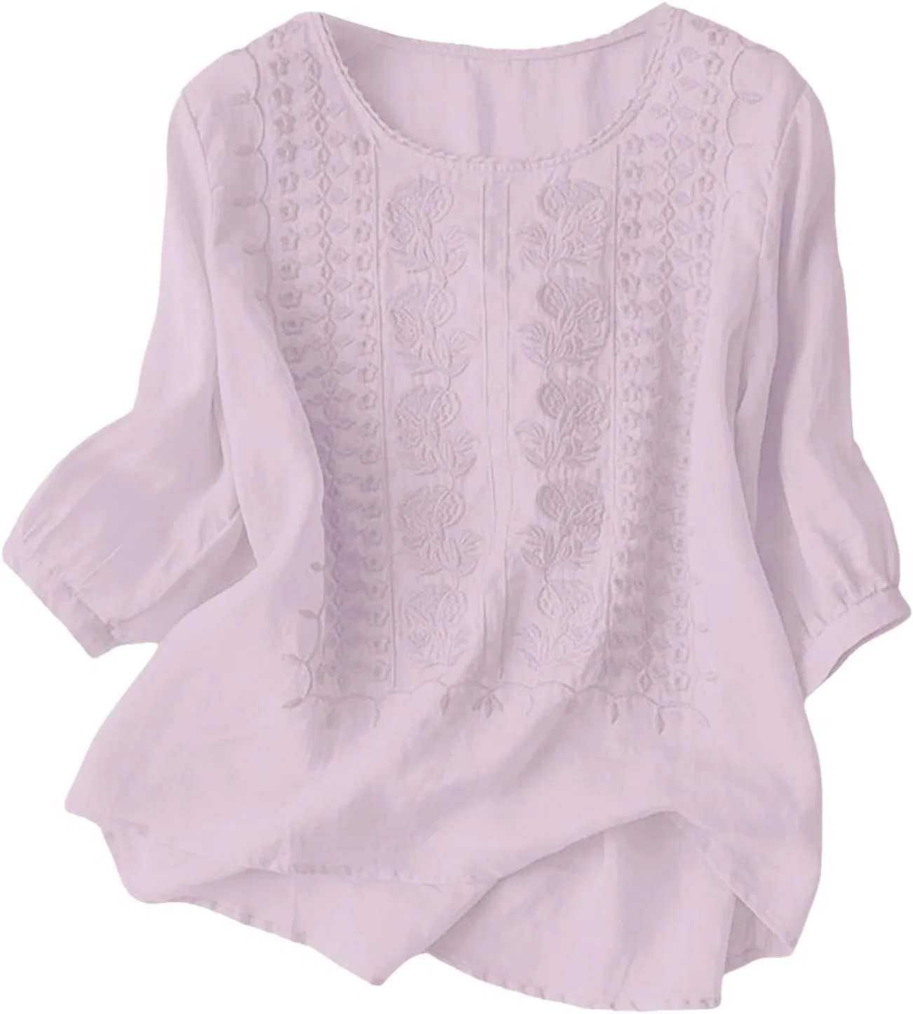 Футболка из хлопка и льна, женская, Oversize, розовый — фото 4