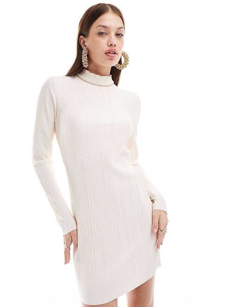 

Плиссированное мини-платье с высоким воротником Vero Moda цвета экрю