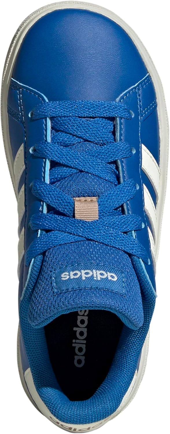 Детские кроссовки Adidas Grand Court 2.0 унисекс с эластичными шнурками и ремешком, слоновая кость/ярко-аквамариновый — фото 4