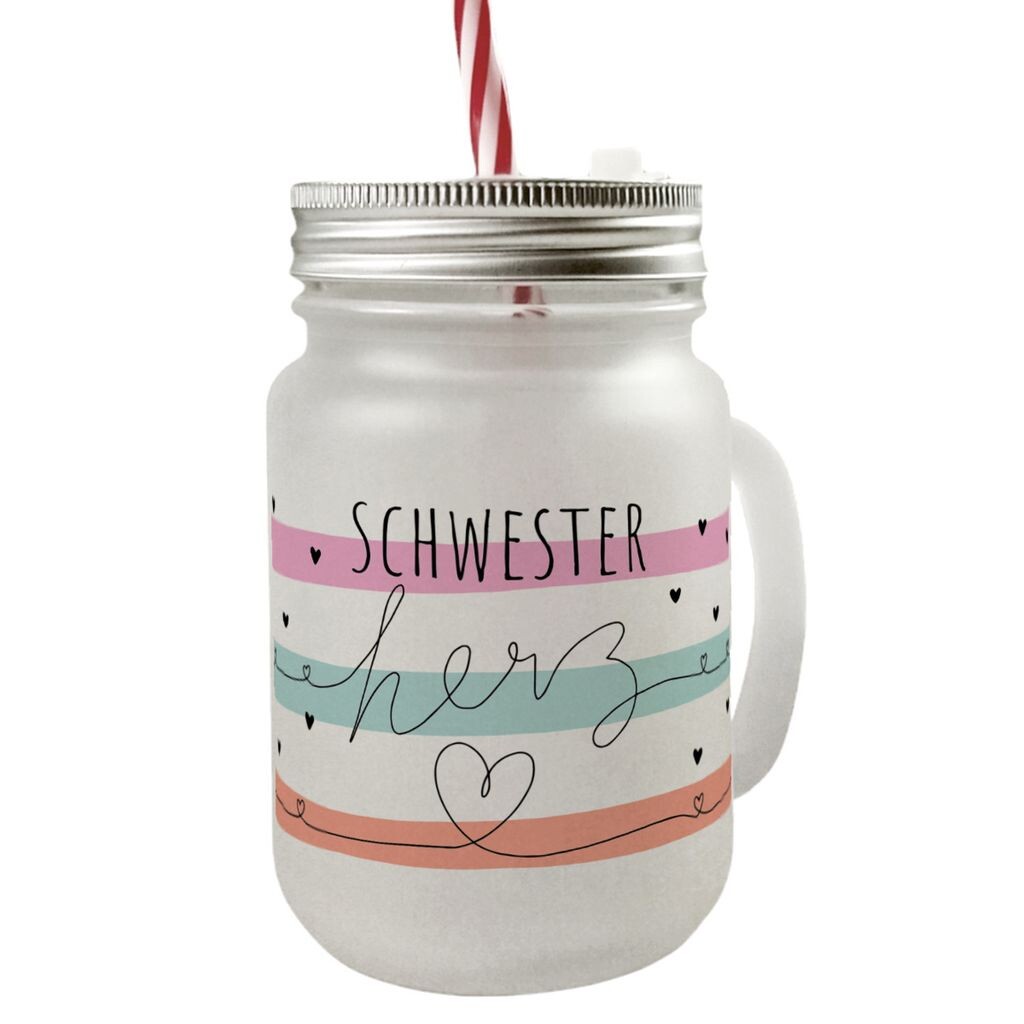 

Стакан для питья Hearts Mason Jar с ручкой и крышкой с надписью Sister Heart speecheese