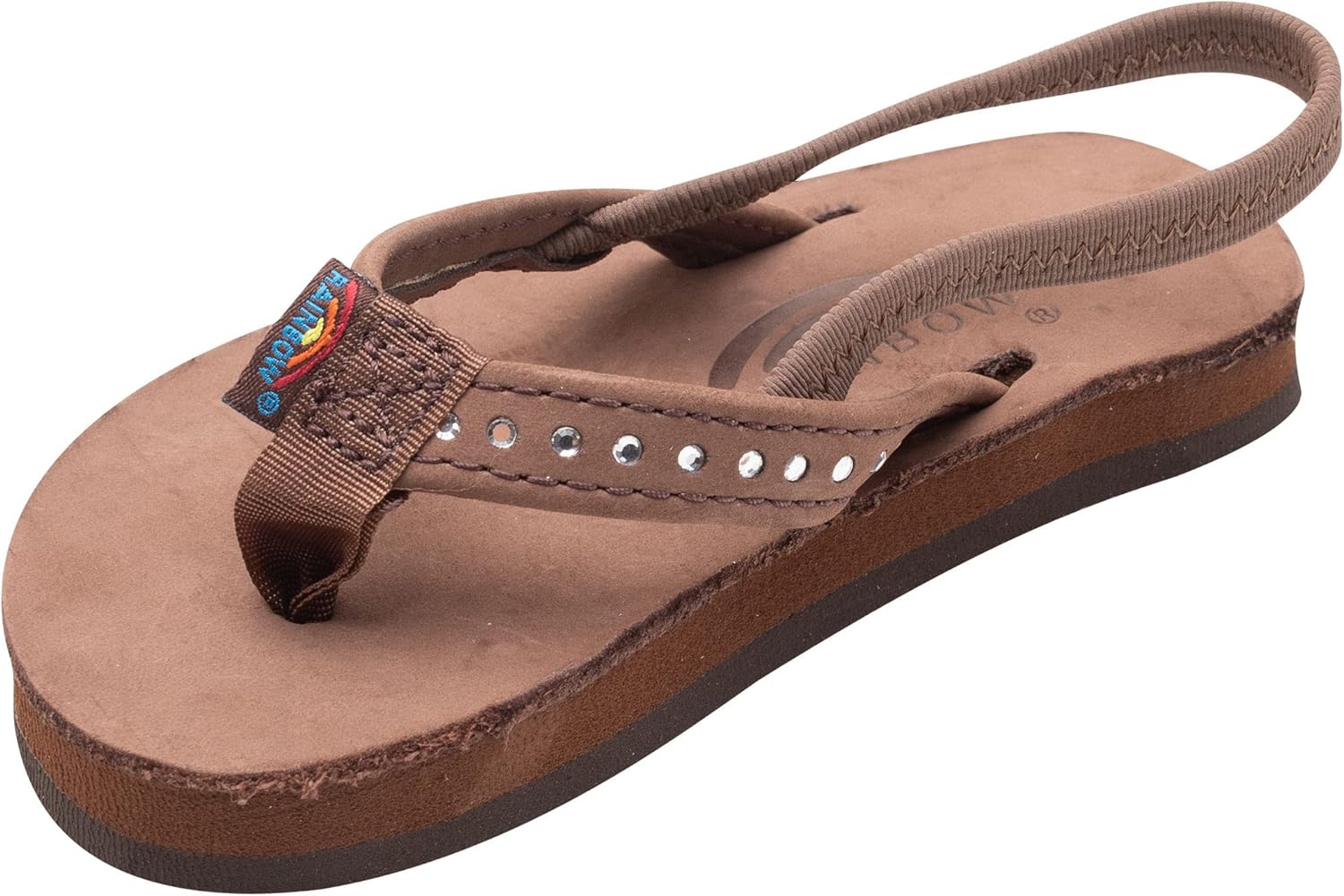 

Детские сандалии Rainbow, один слой, премиум-кожа с узким ремешком с кристаллами Rainbow Sandals, эспрессо