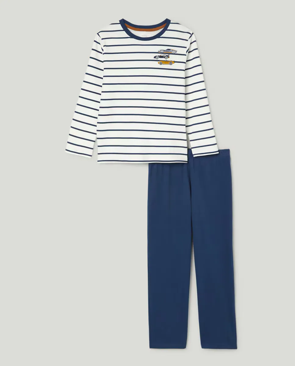 

Длинная вязаная пижама для мальчика Cotton Juice, синий