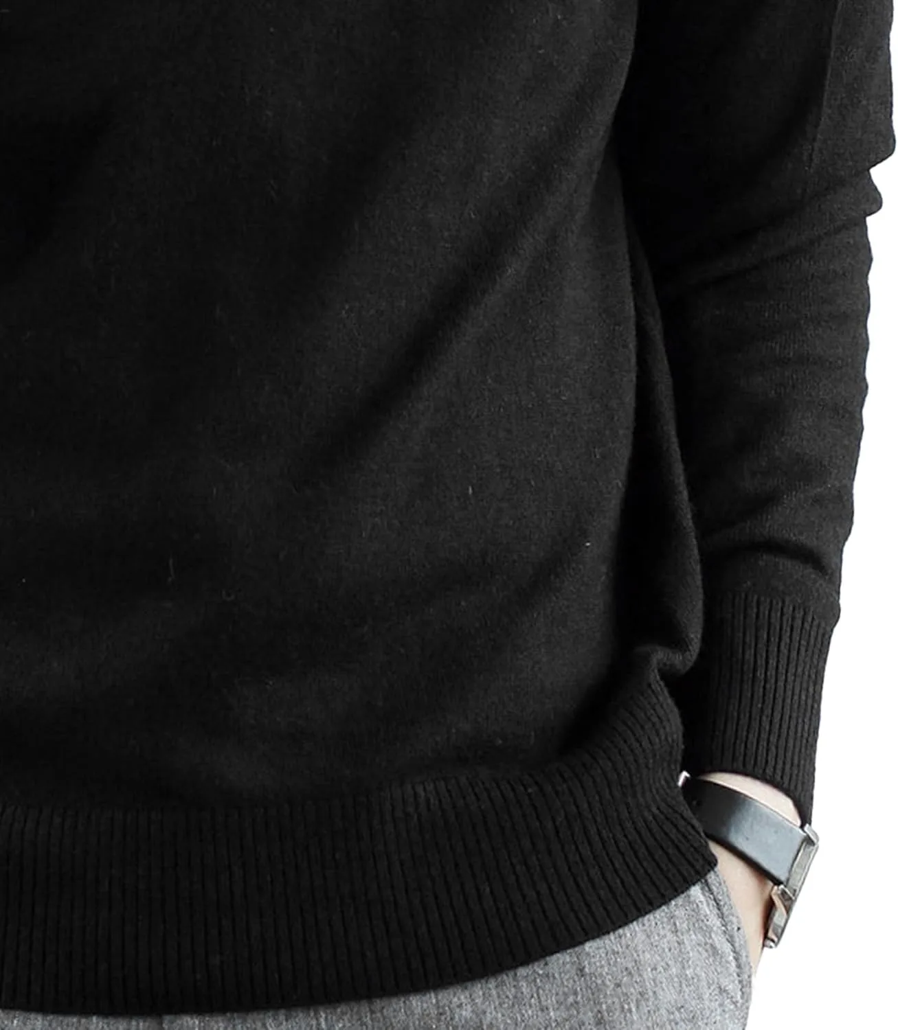 Мужской свитер с V-образным вырезом Cotton, осенне-зимний, утепленный, slim fit — фото 3