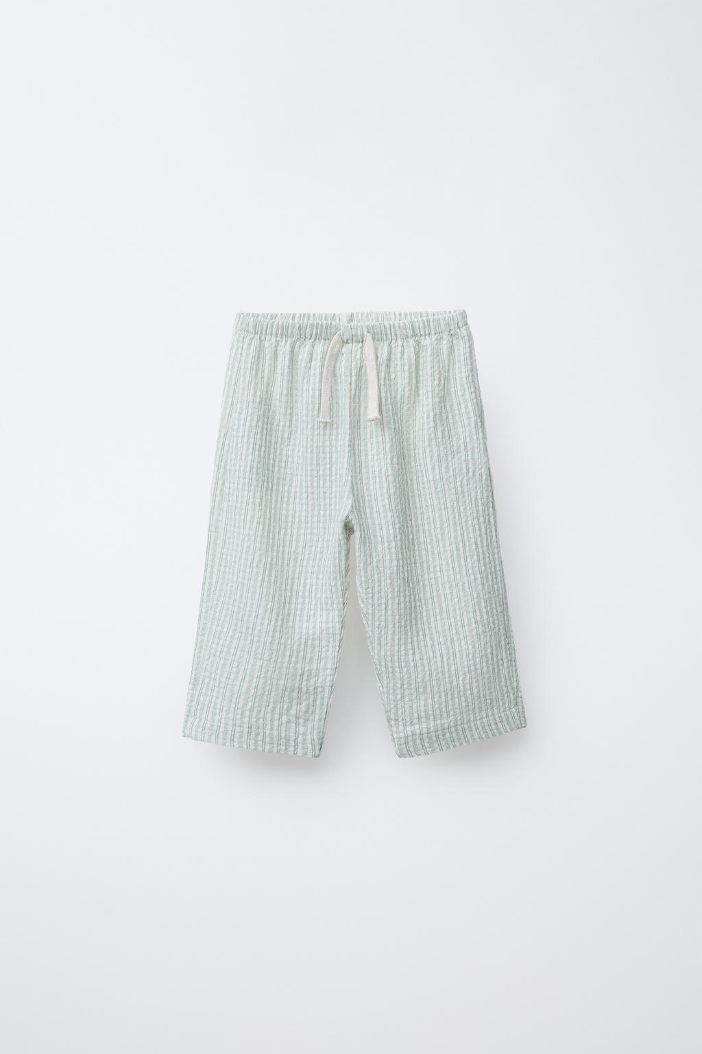 

Полосатые текстурированные брюки ZARA, цвет Green/Ecru