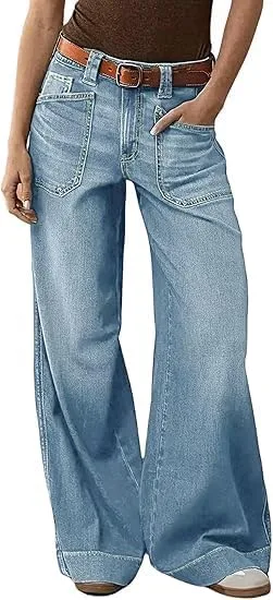

Женские джинсы wide leg с высокой талией и прямыми штанинами
