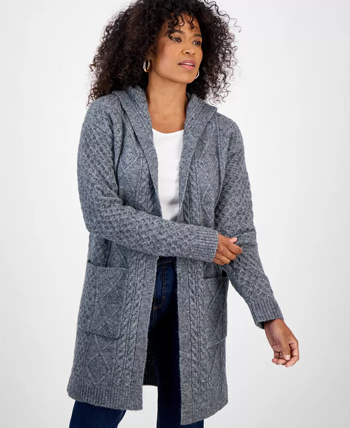 

Женский кардиган с капюшоном и объемной косой вязкой, созданный для Macy's Style & Co, серый