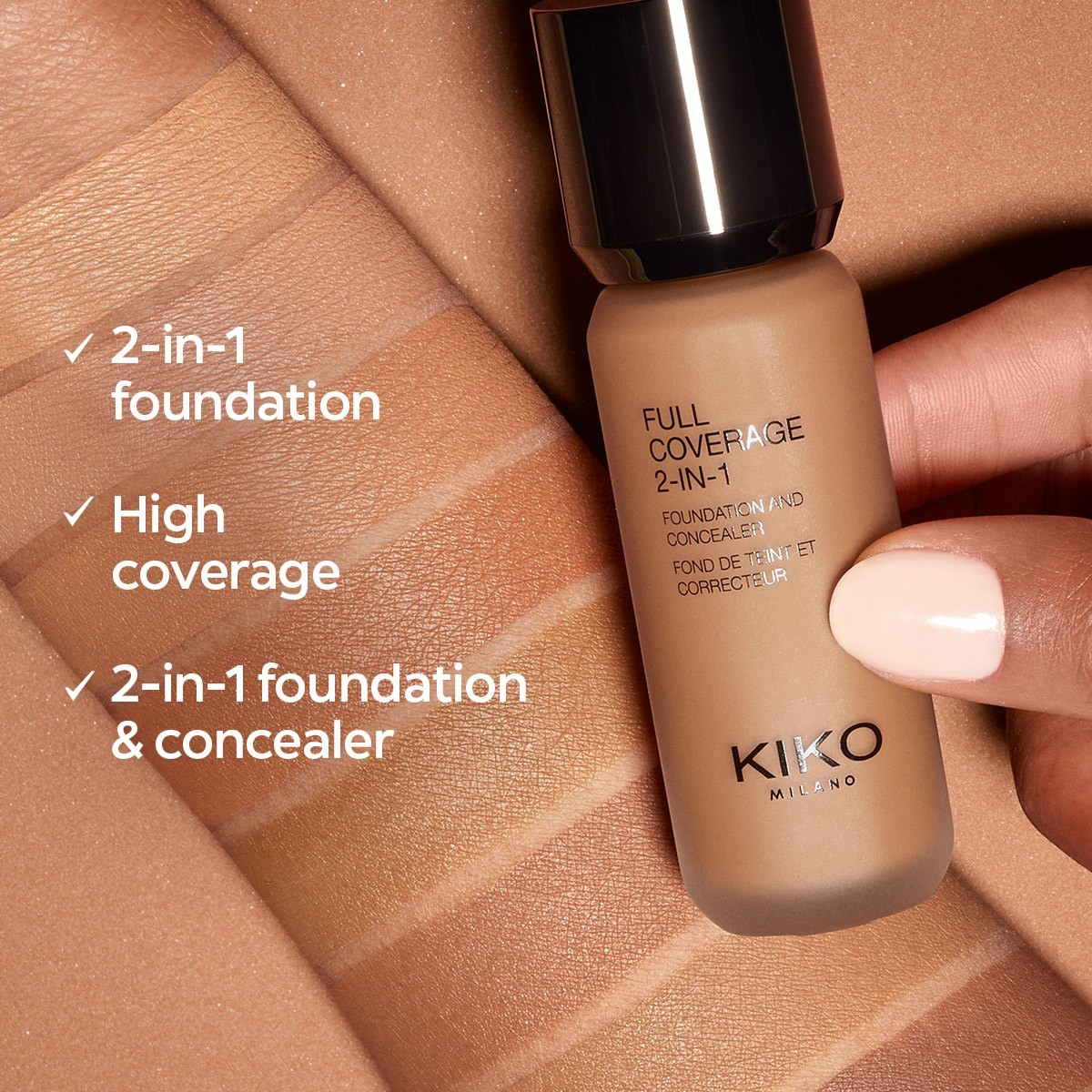 Тональный крем для лица full coverage 2-in-1 Kiko Milano, n25 - neutral, объем 25 мл — фото 3