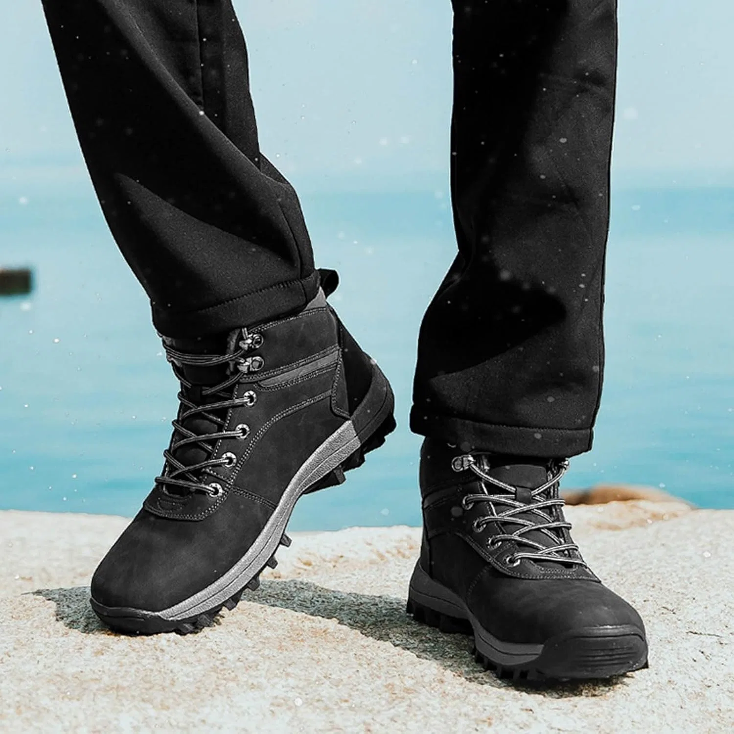 Ботинки Winter Wanderschuhe Damen Herren, Modische Herren Winterstiefel für Freizeit kalte Jahreszeit mit atmungsaktiver Baumwolle gepolsterter Innenschicht Generic, Schwarz — фото 3