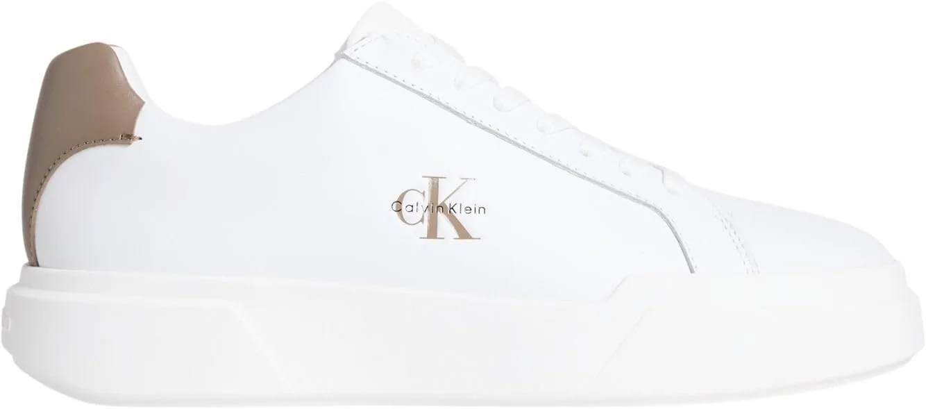 Мужские кожаные кроссовки Calvin Klein с толстой подошвой и шнуровкой, ярко-белый/коричневый